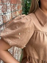 SUEDE SHIRT DRESS WITH PEARLS
