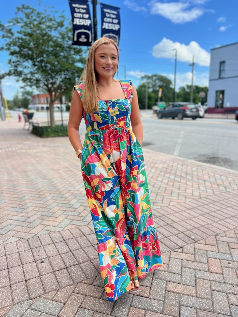 RED MULTI FLORAL DRESS