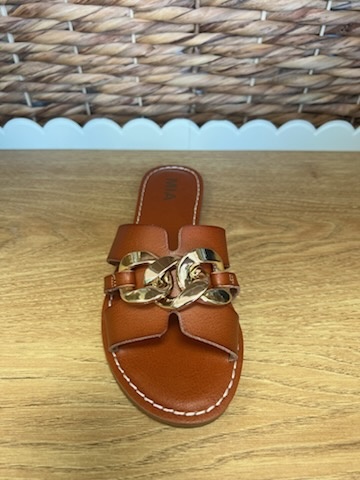 MIA SANDAL TAN WITH BROWN CHAIN