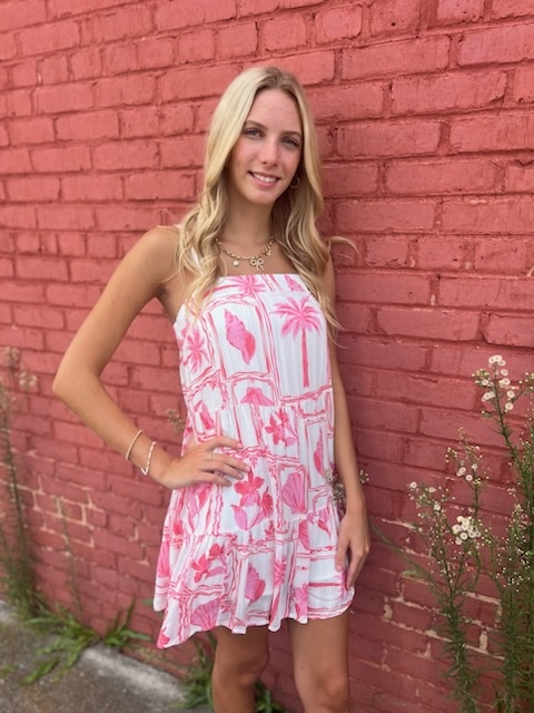 BRIA TIERED MINI DRESS PINK/WHT