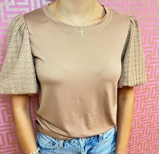 PUFFED SLEEVE TOP TRUFFLE