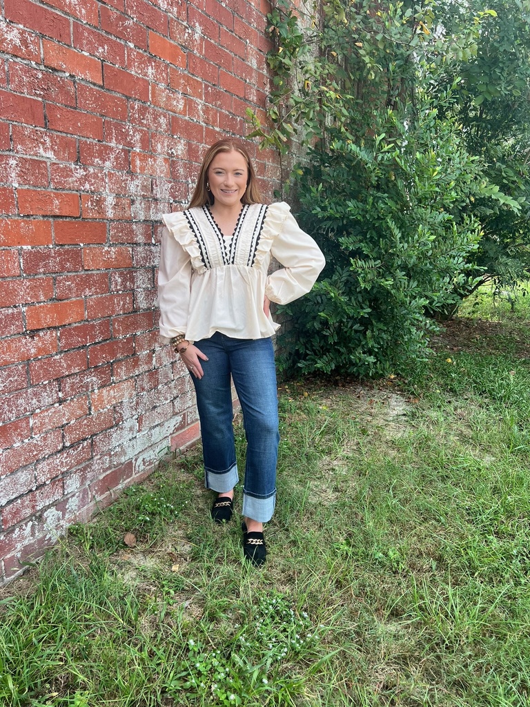 WOVEN TOP WITH WAVE TRIM