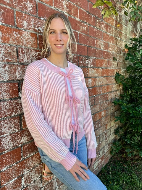 PINK TWO TONED KNITTED CARDIGAN