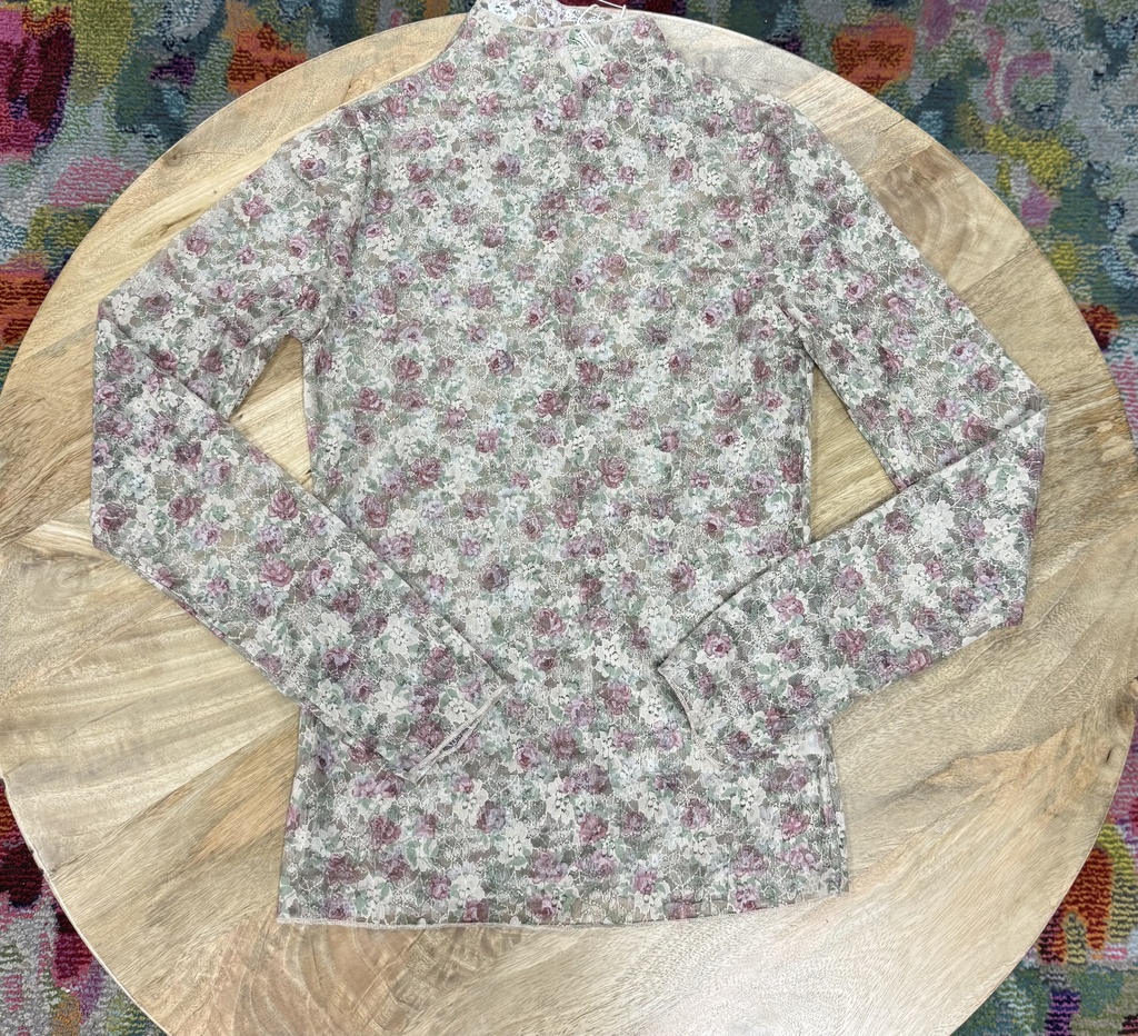 FITTED SHEER MESH TOP BEIGE FLORAL