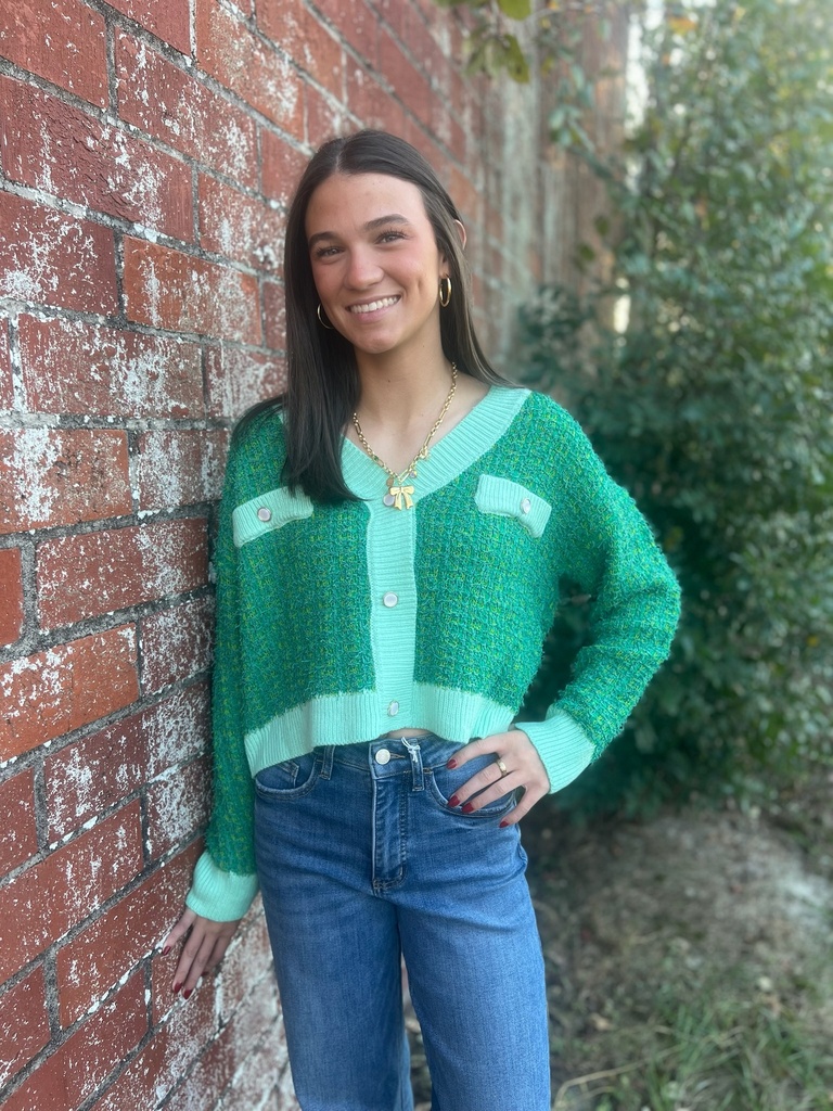LIGHT GREEN TWEED SWEATER