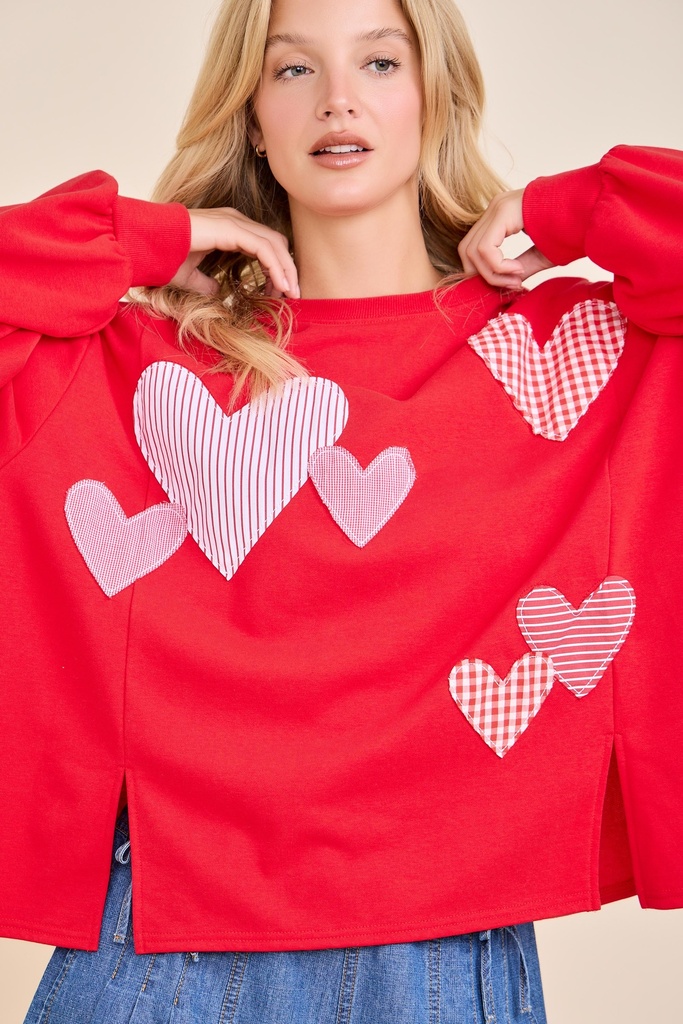 RED HEART PATCH WORK SWEATSHIRT