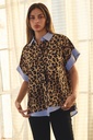 LEOPARD NAVY BUTTON DOWN TOP