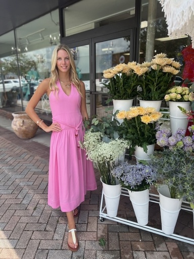 MELODY DROP WAIST MIDI DRESS PINK