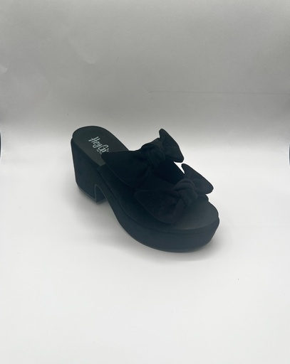 PUT A BOW ON IT BLACK FAUX SUEDE WEDGE