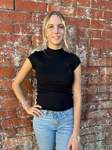 BLACK RIB MOCK NECK TOP