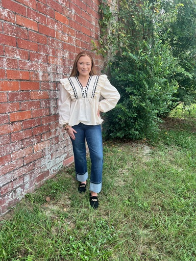 WOVEN TOP WITH WAVE TRIM