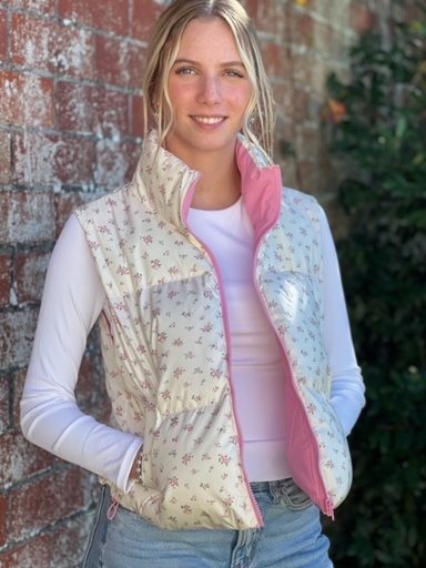 PINK AND WHITE FLORAL PUFFER