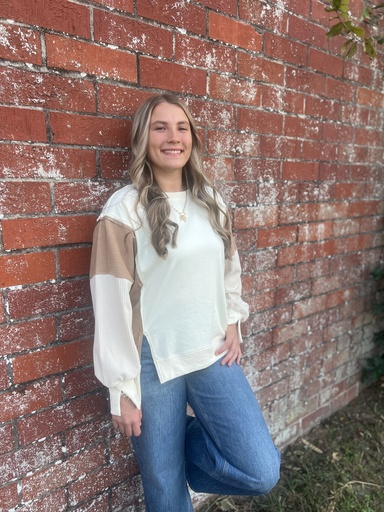 IVORY COLOR BLOCK PULLOVER