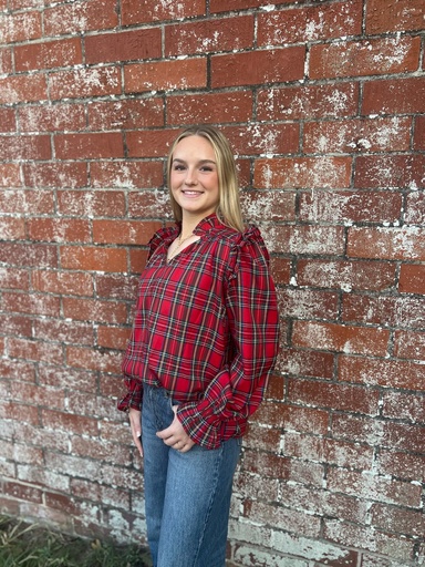 CHRISTMAS PLAID SMOCKED BLOUSE