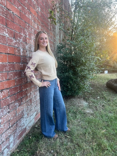 OATMEAL SWEATER WITH PLAID BOWS