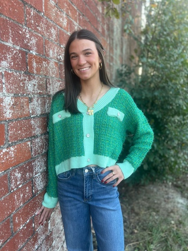 LIGHT GREEN TWEED SWEATER