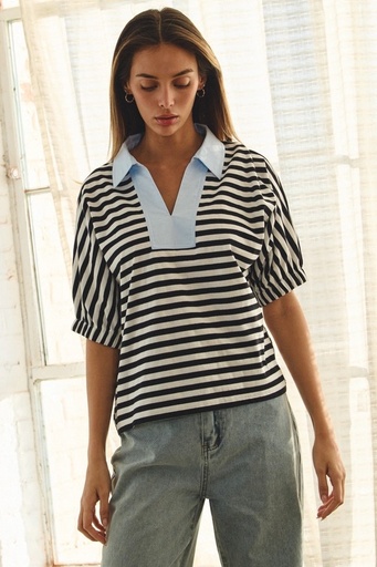 BLACK AND WHITE STRIPE PULLOVER
